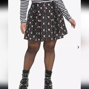 Hot Topic Black and White Skull Skater Skirt with Red Details